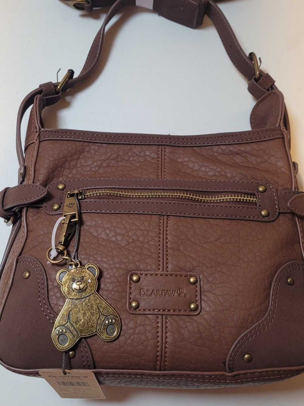 BearPaw Brown Crossbody Bag with Teddy Charm Accent